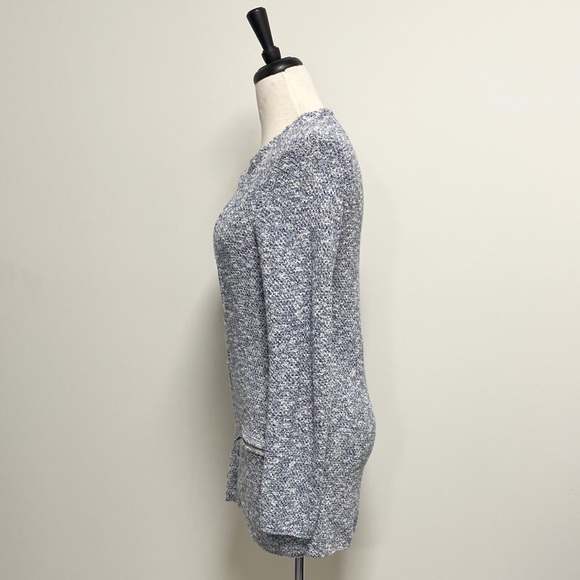 Banana Republic Knit Ivory Blue Asymmetrical Zip Up Sweater Cardigan Medium - Picture 5 of 8